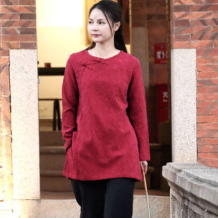 中式女装中国风秋冬款女士唐装品牌红色盘扣上衣女过年拜年服冬季