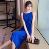 克莱因蓝吊带连衣裙女裙蓝色，气质别致宝蓝色，的高级感质感裙子夏季