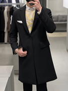 23年春季liberclassy韩国黑色西装，领单排扣羊毛，中长风衣外套