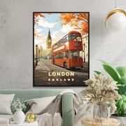 装饰画有框画海报酒吧咖啡厅海报英国巴士复古怀旧欧美古老海报