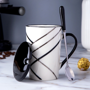 创意陶瓷杯子简约水杯，家用大容量马克杯带盖勺个性，潮流咖啡杯茶杯