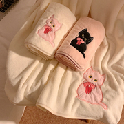 可爱猫咪浴巾女吸水速干家用洗澡裹巾三件套2024非纯棉毛巾