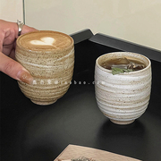 复古粗陶陶瓷咖啡杯意式浓缩拉花杯冰拿铁杯木托盘套装咖啡店出品