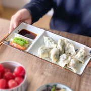 西田木雨陶瓷盘子饺子盘餐盘分格餐具网红盘子日式家用长方形创意