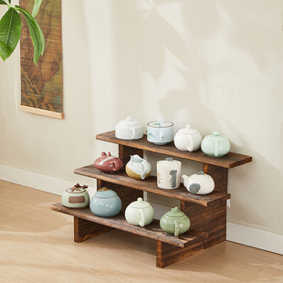 中式茶壶实木博古架紫砂壶，架子小摆件茶具，茶杯置物架桌面展示架子