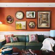 众小美式沙发背景墙装饰画北欧复古客厅组合壁画带钟表现代欧式画