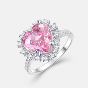 超闪耀高碳钻粉红色爱心形戒指冰花切S925银镶嵌璀璨锆石闭口戒指
