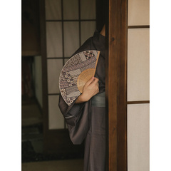 日本箱根寄木细工折扇手工复古竹制布艺和风精致高端日式工艺扇子