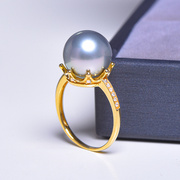鑫润18k法国大溪地黑珍珠，戒指1012铂金，灰正圆海水指环奶奶