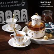 黄金藤蔓高档骨瓷咖啡杯，下午茶杯套装耐热玻璃花茶壶蜡烛加热茶具