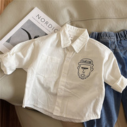男童白色衬衫儿童春装长袖衬衣，2023韩版春秋小童宝宝帅气上衣