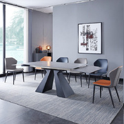 可伸缩岩板餐桌意式极简约超长两边拉伸岩板饭桌子长方形折叠餐台