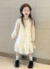 鹿小林女童长袖裙子白色印花连衣裙洋气儿童裙3-6岁刺绣花边裙子