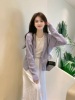 紫色镂空毛衣薄款外套，女2024春夏温，柔风开衫气质马海毛针织衫上衣