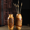 泰国芒果木雕树皮纹，花瓶复古干花花瓶花器东南亚装饰摆件大号花瓶