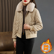 pu皮棉衣女短款加绒加厚2023年冬装韩版小个子，菱格棉服外套潮