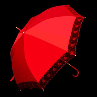婚庆结婚新娘伞接亲出嫁大红伞，纯色长柄蕾丝边喜庆全自动雨伞