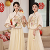 中式伴娘服女冬季2023汉服姐妹装香槟色大码礼服小个子伴娘裙