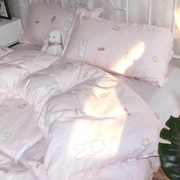 高档儿童卡通少女公主风粉色小兔子双层纱婴儿床上用品全棉四件套
