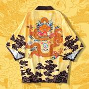 睡衣男龙袍夏季七分袖衬衫宽松中国风男装外套薄款古风情侣道袍