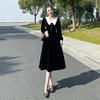 法式赫本风黑色金丝绒，连衣裙女2024春秋装高级感气质显瘦裙子
