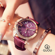guou中性复古表盘皮带手表欧美情侣款夜光大表盘，手表香港古欧时尚