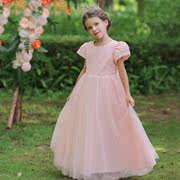童裙速卖通儿童公主礼服女童玫瑰花朵连衣裙蝴蝶结蓬蓬裙长款
