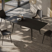纯黑岩板餐桌，可伸缩折叠餐桌椅组合小户型长方形，现代简约家用饭桌