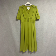 欧美时尚夏季纯色经典，短袖收腰垂感文艺，中长款气质连衣裙
