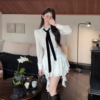 FairyJiang 春季辣妹高级感白色长袖衬衫连衣裙收腰修身短裙