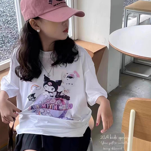 韩国中大童装女童短袖T恤2024夏装儿童洋气库洛米卡通上衣潮