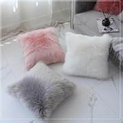 北欧风长毛绒抱枕含芯现代简约沙发，靠垫腰靠正方形床头毛毛靠枕l2