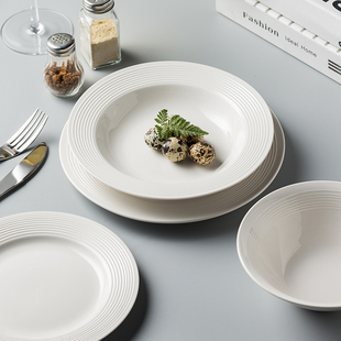 家用陶瓷盘碗螺纹盘子草帽，碗简约餐具套装西餐盘，意面盘面碗牛排盘