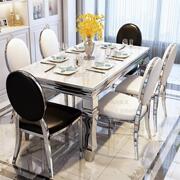 大理石餐桌椅组合现代简约长方形不锈钢餐台，6人大小户型岩板餐桌