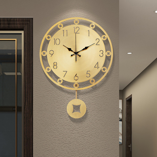 中式挂钟客厅创意家用时钟2023时尚，挂表黄铜现代高档装饰钟表
