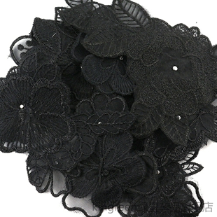 黑色蕾丝网纱，刺绣花朵布贴雪纺，真丝羽绒服皮衣补丁贴
