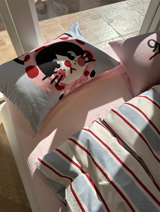 少女心小奶猫条纹全棉，床上四件套1.5m1.8米公寓纯棉床单被套宿舍