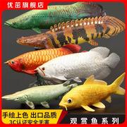 实心仿真动物模型玩具观赏金龙鱼巨骨舌鱼锦鲤金鱼恐龙摆件套装