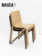 简约现代设计师实木椅，可叠放餐椅，侘寂风奶茶店咖啡厅设计师餐椅