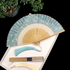 中国风扇子双节扇复古风旗袍汉服女式夏季随身真丝小折叠扇舞蹈扇