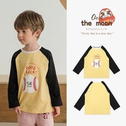 !韩国童装ins风婴儿宝宝，男童黑黄色，插肩袖棒球长袖t恤