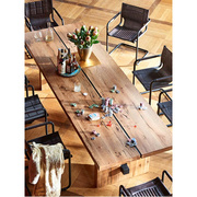 美式乡村复古实木餐桌工业风会议桌欧式原木办公桌家用饭桌椅组合