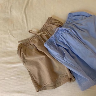 U家春夏季女装休闲运动短裤松紧腰细带卫裤橄榄绿砖红宝蓝白