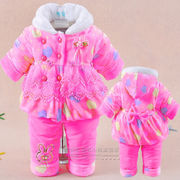 女宝宝冬装加绒加厚棉衣，套装女童婴儿，衣服0-1-2岁半3-9个月外出服