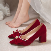 婚鞋新娘鞋2023年红色高跟鞋，粗跟秀禾婚纱，两穿结婚鞋子不累脚