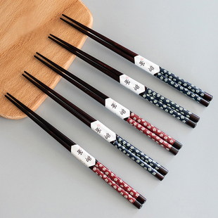筷子木筷日式和风轻奢家用防霉尖头防滑高档精致家庭快子套装5双