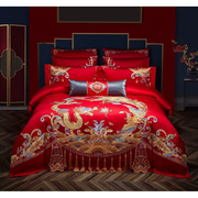 高档婚庆结婚四件套龙凤红色喜被床上用品被套床多件套长绒棉