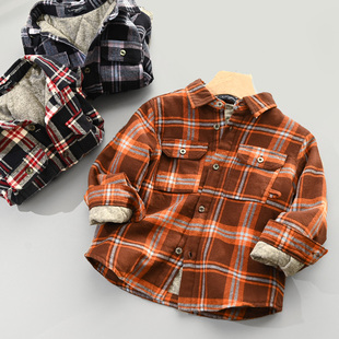 特儿童纯棉格子衬衫绗棉棉衣，男女童保暖衬衣外套中大童冬款