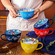 波西米亚陶瓷早餐杯高颜值燕麦，杯大容量水杯微波炉加热牛奶咖啡杯
