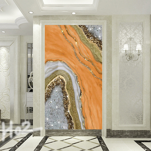 轻奢手绘油画定制橙色玄关装饰画竖版现代简约壁画客厅抽象壁纸3d